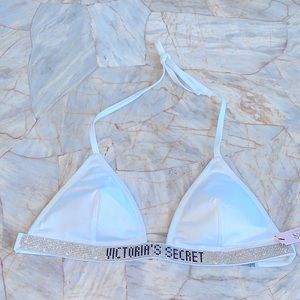 VS SWIM WHITE Shine Strap‎ Triangle Bikini Top Swimsuit XL
